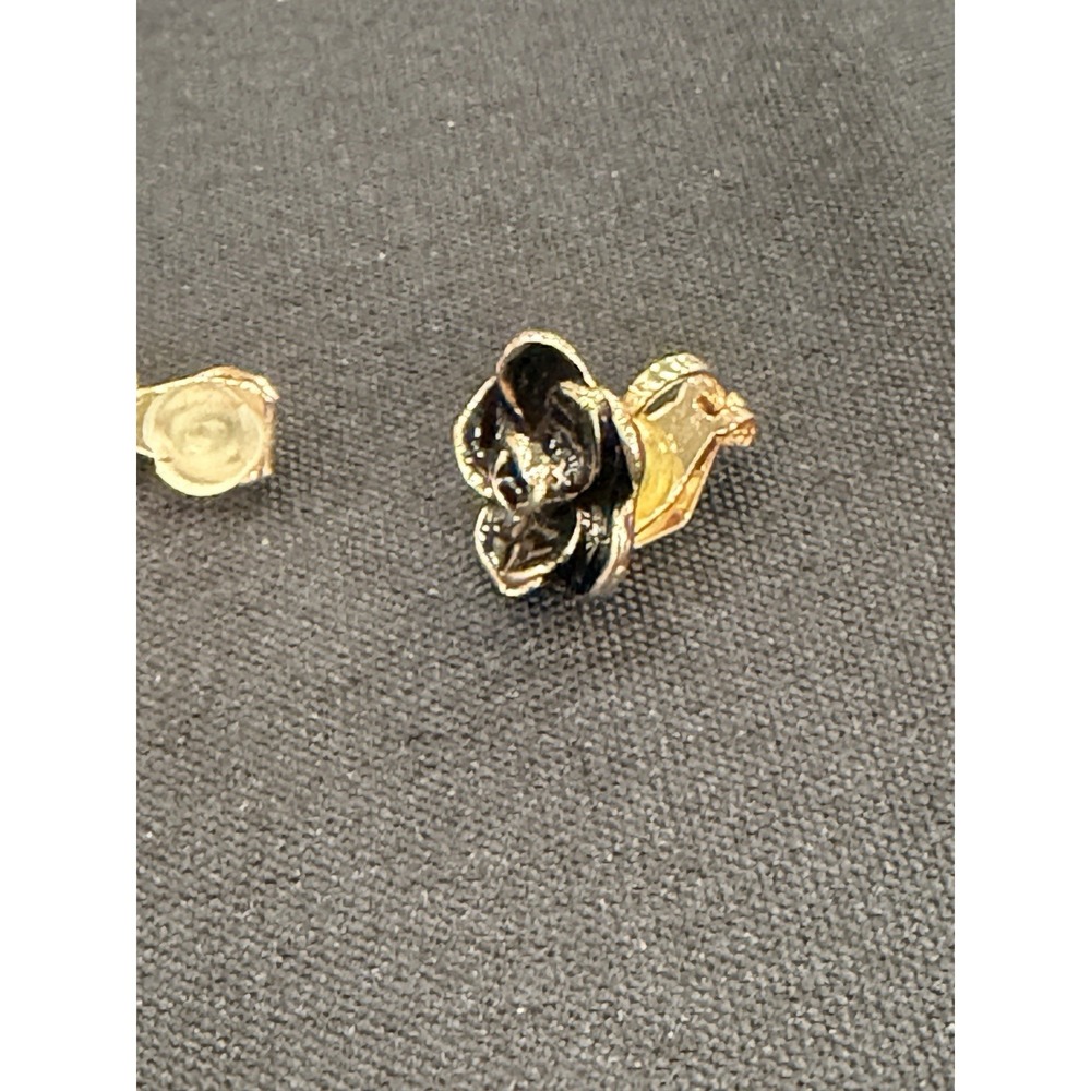 Black Rose Flower Clip On Earrings for Women Non Pierced Earrings Rose Gold Tone - Picture 4 of 7